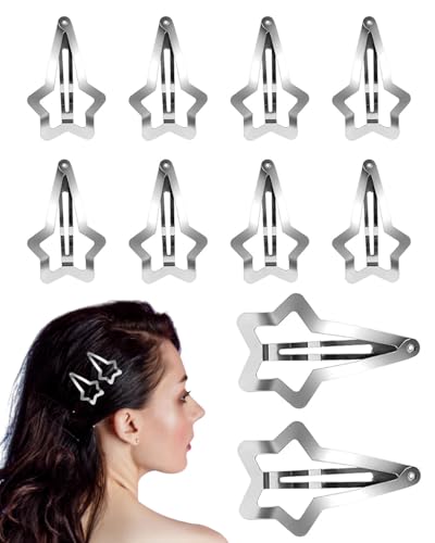 UYRVAPE 10pcs Metall-Stern-Haarspangen mit Schnappverschluss, silberfarben, niedliche kleine Haarspangen, ausgehöhlte Sterne-Haarnadel für Kinder, Mädchen, schöne Stern-Kopfbedeckungen von UYRVAPE