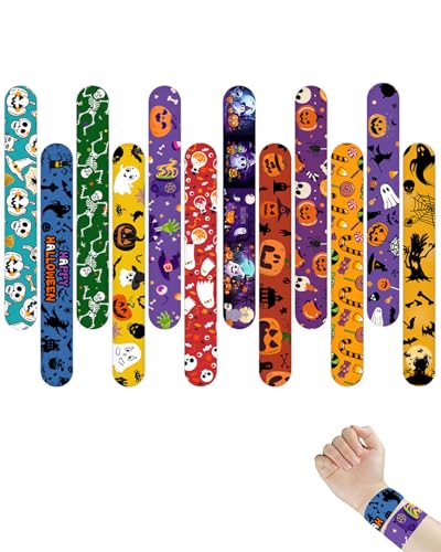 UYRVAPE 12 PCS Halloween Reflektierende Slap Armbänder mit 12 Designs für Kinder Jungen und Mädchen Geburtstag Party Favors, Halloween Süßes oder Saures Tasche Füller halloween Mitgebsel von UYRVAPE