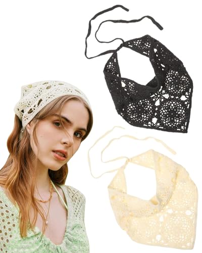 UYRVAPE 2pcs Damen Boho Stirnbänder Dreieck Kopftücher Bandanas Turban Krawatte Haarbänder Elastisches Haarschal für Frauen und Mädchen von UYRVAPE