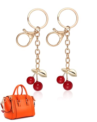UYRVAPE 2pcs Kristall Kirsche Schlüsselanhänger, Süßer Kirsch-Anhänger, ästhetischer Obst Schlüsselanhänger Herz-Schlüsselring Modischer Schlüsselanhänger Taschenanhänger für Geldbörse Rucksack Auto von UYRVAPE