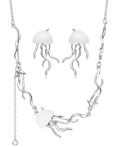 UYRVAPE 3 Stück Qualle Halskette Set, Qualle baumeln Ohrringe, Trendy Damen Choker Halsketten Ohrringe Schmuck Set Boho, Halskette verstellbares für Damen Mädchen Sommer Strand Schmuck von UYRVAPE