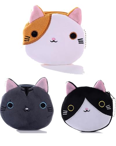 UYRVAPE 3pcs Kinder Mini Geldbörse, Klein und im Kurzformat Brieftasche Portemonnaie Damen, Katze Plüsch Geldbörse Münzbeutel Portemonnaie Täschchen mit Reißverschluss, Geldbeutel Coin Purse Wallet von UYRVAPE