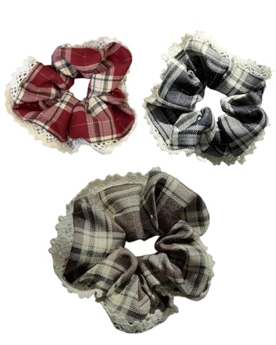UYRVAPE 3pcs Stoff Haargummi Gitter Muster, Baumwollspitze Haar Scrunchies Haar Bands niedlich Seil elastische Krawatten für Mädchen Frauen Weihnachten Geschenke Pferdeschwanz Halter Haarschmuck von UYRVAPE