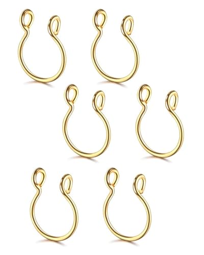 UYRVAPE 6pcs Fake Nasenringe Nasenpiercing Nasenring Edelstahl Nasenring Öffnung Nasenclip Nasenpiercing Nasenbesatz für Männer und Frauen, Gold von UYRVAPE