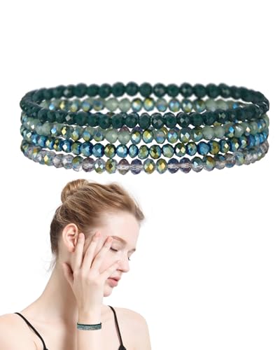 UYRVAPE Damen Kristall Perlen Armband - Mehrschichtiges Steine Armband, Damen Kristall Perlen Armband, Armbänder für Paar Freundschafts Partner, Grün von UYRVAPE