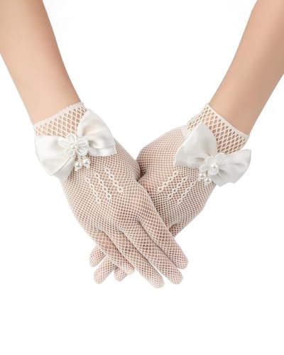 UYRVAPE Damen Kurze Spitzenhandschuhe Sommer Handschuhe für Hochzeit, Spitze Elegant Kurze Handschuhe Weiß, Handschuhe Halloween Netzhandschuhe Lace Gloves Damen Spitzen Brauthandschuhe von UYRVAPE