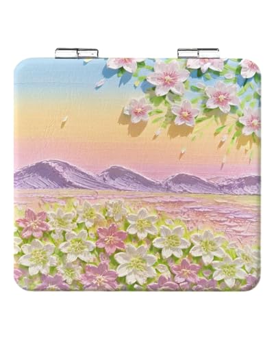 UYRVAPE Faltbar bunter Malerei-Kosmetikspiegel Vergrößerungs-Kompaktspiegel tragbarer Kleiner Kunststoff-Taschen-Make-up-Spiegel doppelseitig 2-fache Vergrößerung niedlicher Kleiner Spiegel, Stil 4 von UYRVAPE