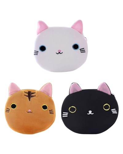UYRVAPE Kinder Mini Geldbörse, Klein und im Kurzformat Brieftasche Portemonnaie Damen, Katze Plüsch Geldbörse Münzbeutel Portemonnaie Täschchen mit Reißverschluss, Geldbeutel Coin Purse Wallet, 3pcs von UYRVAPE