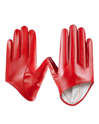 UYRVAPE Leder Half Palm Short Handschuhe Unisex Gothic Full Finger Handschuhe PU Leder Handschuhe Tanz Handschuhe Männer Handschuh Performance Handschuhe Kleid Handschuhe(Rot) von UYRVAPE