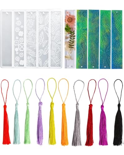 UYRVAPE Lesezeichen Kit, Epoxidharz Lesezeichen Form, 5 Lesezeichen-Formen mit 10 Quasten, Silikon-Lesezeichenform für DIY Epoxidharz-Lesezeichen-Bastelbedarf von UYRVAPE
