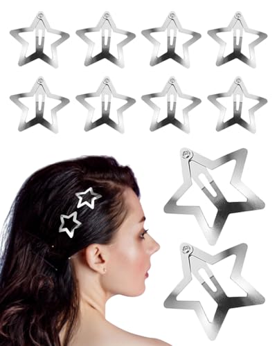 UYRVAPE Metall-Stern-Haarspangen mit Schnappverschluss, silberfarben, niedliche kleine Haarspangen, ausgehöhlte Sterne-Haarnadel für Kinder, Mädchen, schöne Stern-Kopfbedeckungen, 10 Stück von UYRVAPE