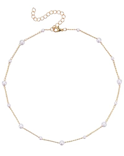 UYRVAPE Perlenkette Damen Frauen 14K Gold Halskette Silberkette Goldkette Perlenkette Choker Kette Gold Halskette Kette Süßwasserperlen Halskette Frauen Geschenke Schmuck Damen von UYRVAPE
