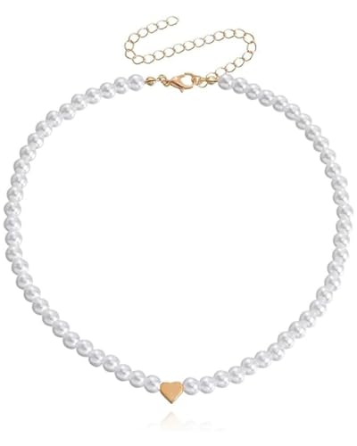 UYRVAPE Perlenkette Damen Weiße Perlen Damen Halskette Kurz Multi Schichte Choker Kette Hochzeit Braut Schmuck Accessoires Imitation Perlen Kette Elegant Retro Stil Fasching Kostüm Zubehör von UYRVAPE