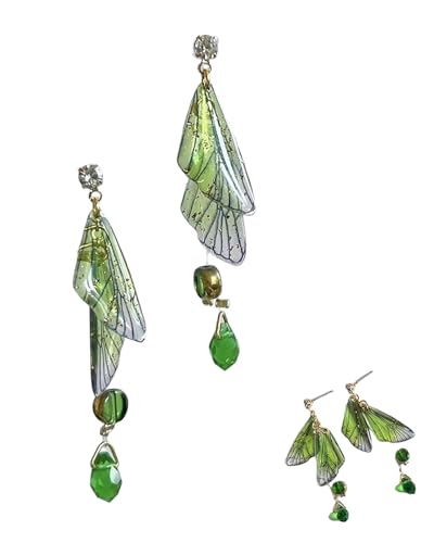 UYRVAPE Schmetterling Tropfen Ohrringe Fee Libelle Flügel Einhängen Ohrringe Braut Quaste Baumeln Ohrringe für Frauen Grün Schmuck für Geburtstagsparty-Geschenk von UYRVAPE