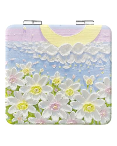 UYRVAPE Vergrößerungs-Kompaktspiegel faltbar bunter Malerei-Kosmetikspiegel tragbarer Kleiner Kunststoff-Taschen-Make-up-Spiegel doppelseitig 2-fache Vergrößerung niedlicher Kleiner Spiegel(Stil 2) von UYRVAPE