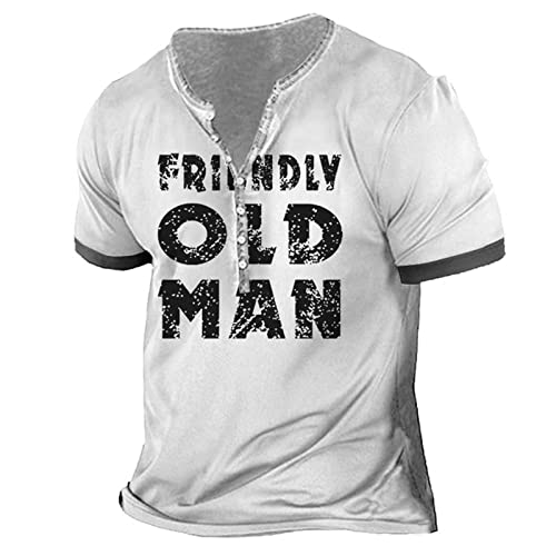 Friendly Old Man T-Shirt Lustiger Brief 3D Gedruckter Farbblock Henley Hemd Kurzarm Basic T-Shirt Knopf Shirts von UYTON