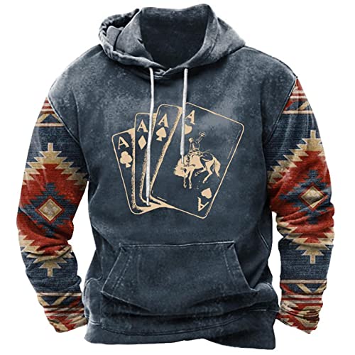 Herren Western Aztec Hoodie Poker A bedrucktes langärmliges Kordelzug Hoodie Casual Kapuzensweatshirt mit Tasche von UYTON