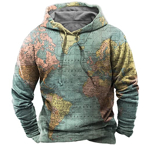UYTON Herren 3D Weltkarte Hoodie Langarm Casual Sweatshirt Jacke Sport Pullover Hoodies mit Tasche von UYTON