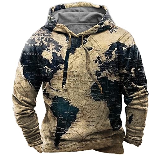 UYTON Herren 3D Weltkarte Hoodie Langarm Casual Sweatshirt Jacke Sport Pullover Hoodies mit Tasche von UYTON