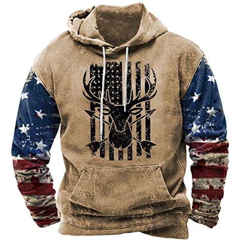 UYTON Männer Ethnische Azteken Hoodie American Flag Print Langarm Kordelzug Pullover Sweatshirt mit Tasche von UYTON