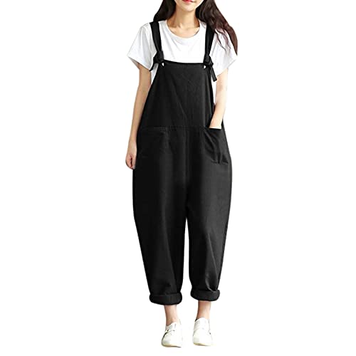 UYUH Hose, lockerer Overall, Gürtelriemen, Damenhose, lässige Latzhose, Overall, Damen-Overall, Schwarz , 52 von UYUH