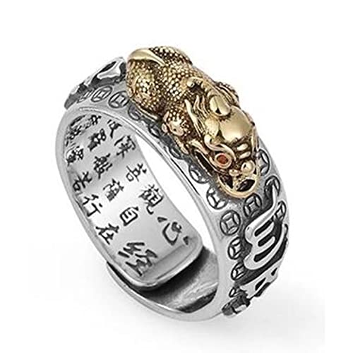 Männer mit Ringen, Retro-Herrenring, Feng Shui Pixiu Mantra Ring S925 Silber Buddhistisches Glücksamulett Mantra Doppelter Schutz Reichtum Liebe Gesundheit Ring Geschenk for Männer Frauen, Gold, verst von UYUME