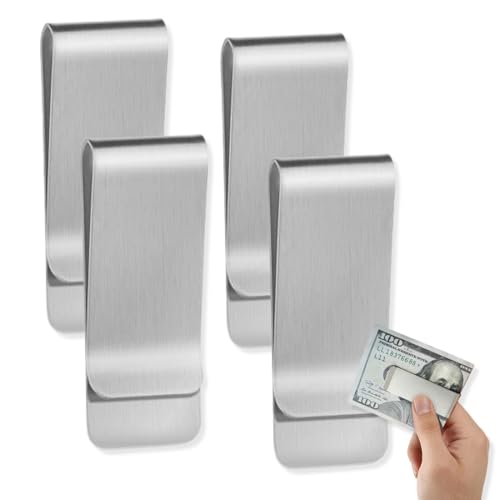 UYVPAER 4 Stück Edelstahl Geldklammern, Slim Wallet Geldscheinklammer Metall Geldclip Geld Klammer Für Bargeld Invoice Visitenkarte Kreditkarte(Silber) von UYVPAER