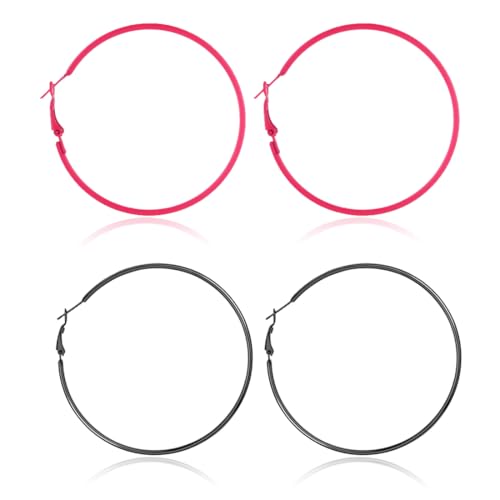 UYVPAER 4 Stück Große Dünne Creolen 80Er 90Er Jahre Party Minimalistische Rund Ohrringe, Hoops Ohrringe Damen Kreis Creolen, Elegant Ohrringe Ohrschmuck Für Party Hochzeitsfeier 60 Mm Für Mädc von UYVPAER