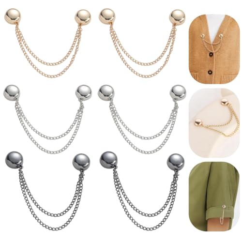 UYVPAER 6 Stück Multifunktionale Magnetische Kleidungsklammern | Leistungsstarke Hijab-Magnete Mit Kette | Abnehmbare Magnetische Pins, Clips Kleidung Accessoires Damen Kleidung Hijab Pins Dek von UYVPAER