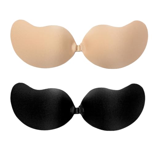 UYVPAER Klebe Trägerloser Unsichtbarer Silikon Bh 2 Stück Rückenfrei Abdeckungen Für Abendkleid Brautkleid Rückenfreie Kleidung Wiederverwendbare(Atmungsaktiv) von UYVPAER