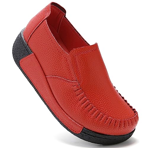 UZB Damen-Slipper aus Leder, bequem, lässig, Plateauschuhe, Rot/Ausflug, einfarbig (Getaway Solids), 41 EU von UZB