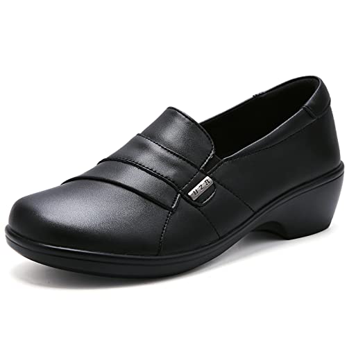 UZB Loafer für Frauen Kleid Schuhe Niedriger Absatz Slip On Schuhe Freizeit Arbeit Büro elegante Schuhe, Schwarz, 43 EU von UZB