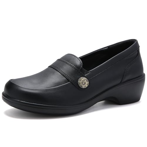 UZB Orthopädische Loafer für Damen, Anzugschuhe, niedriger Absatz, Schlupfschuhe, Business, Freizeit, Arbeit, Büro, elegante Schuhe, Schwarz, 37 EU von UZB