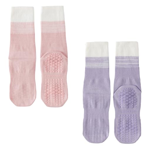 2 Paar Pilates Socken Damen, Rutschfeste, Baumwolle Yoga Antirutsch Socken, für Pilates Barre Ballett Tanz Trampolin von UZEYAX