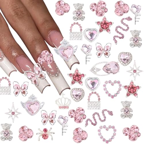 32 Stück Nagel-Charms Legierung, Luxus Strasssteine Nägel Edelsteine, Mix Styles, DIY Nail Art Zubehör Frauen Nägel Deko von UZEYAX