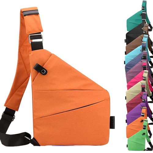 Anti Diebstahl Tasche,Tasche,Anti Diebstahl UmhäNgetasche,Taschen Schultertasche Brusttasche üR Damen Und Herren (Orange,linke Schulter) von UZIPZ