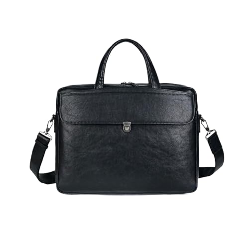 UZOURI Aktentaschen Business Handtaschen Herren Laptop Taschen Notebook Computer Taschen Echtes Leder Schulter Taschen(Black) von UZOURI