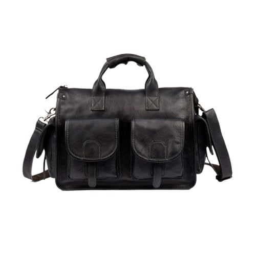 UZOURI Aktentaschen Handtaschen Herren-Laptoptaschen Echtes Leder Umhängetaschen Computertaschen Tragetaschen(Black) von UZOURI