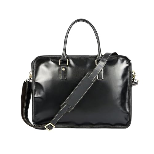 UZOURI Aktentaschen aus echtem Leder Laptoptaschen Handtaschen Herren Notebook Computer Taschen Umhängetaschen(Black) von UZOURI