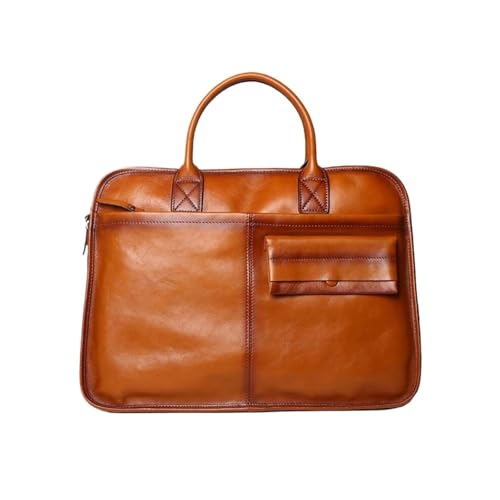 UZOURI Business-Aktentaschen Herrenhandtaschen Schultertaschen Echtes Leder Laptoptaschen Notebook Computertaschen(Yellow) von UZOURI