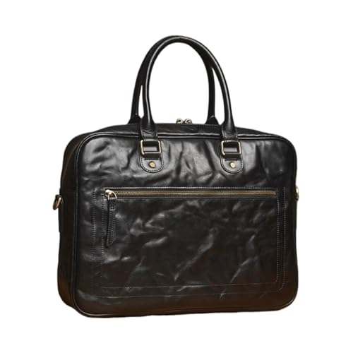 UZOURI Business Messenger Schultertaschen Herren Aktentaschen Echtes Leder Laptop Taschen Handtaschen 15,3 Zoll(Black) von UZOURI
