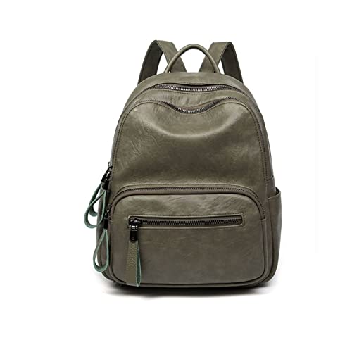 UZOURI Damen Rindsleder Laptoptaschen Reisetaschen Schultaschen Büchertaschen Lässiger Tagesrucksack Echtes Leder Mode Rucksäcke Geldbörsen (Color : Green) von UZOURI