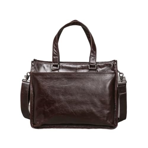 UZOURI Echtes Leder Handtaschen Aktentaschen Herren Laptop Taschen Messenger Schulter Taschen Gepäck Tragetaschen(Brown) von UZOURI
