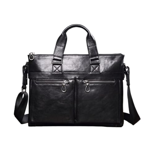 UZOURI Echtes Leder Handtaschen Herren Laptop Taschen Aktentaschen Schulter Taschen Notebook Computer Taschen(Black) von UZOURI