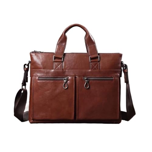 UZOURI Echtes Leder Handtaschen Herren Laptop Taschen Aktentaschen Schulter Taschen Notebook Computer Taschen(Brown) von UZOURI