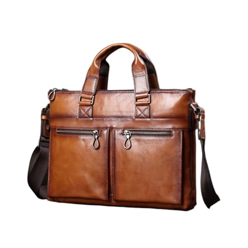UZOURI Echtes Leder Handtaschen Herren Laptop Taschen Aktentaschen Schulter Taschen Notebook Computer Taschen(Yellow) von UZOURI