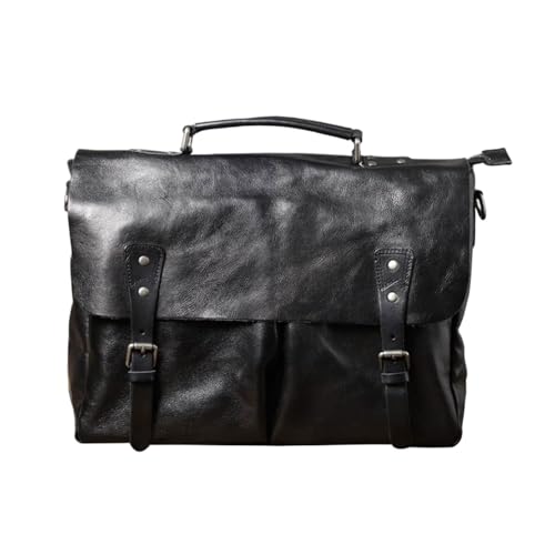 UZOURI Echtes Leder Handtaschen Schultertaschen Herren Computer Taschen Aktentaschen Laptop Taschen(Black) von UZOURI