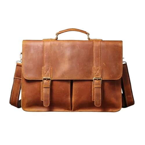 UZOURI Echtes Leder Laptop Taschen Aktentaschen Handtaschen Herren Umhängetaschen Messenger Schultertaschen(Yellow) von UZOURI