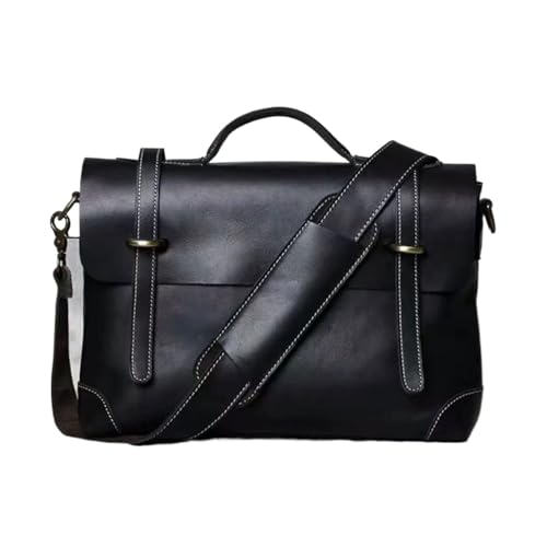 UZOURI Echtes Leder Laptop Taschen Herren Aktentaschen Messenger Schulter Taschen Handtaschen Umhängetaschen(Black) von UZOURI