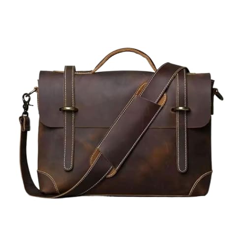 UZOURI Echtes Leder Laptop Taschen Herren Aktentaschen Messenger Schulter Taschen Handtaschen Umhängetaschen(Brown) von UZOURI